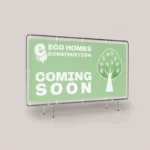 Construction Site Banners: Printed coming soon site banner on a fence frame
