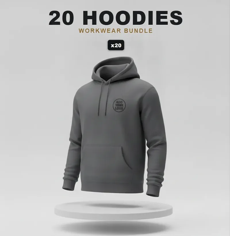 20 branded hoodies: the garments in the kit, each with a logo