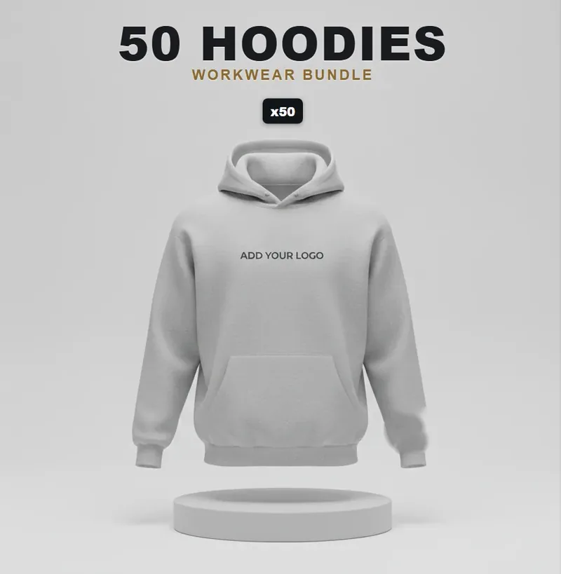 50 branded hoodies: the garments in the kit, each with a logo