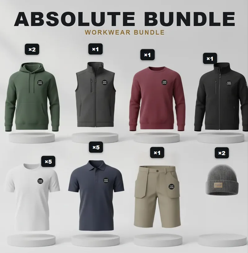 Everything pack: the garments in the kit, each with a logo