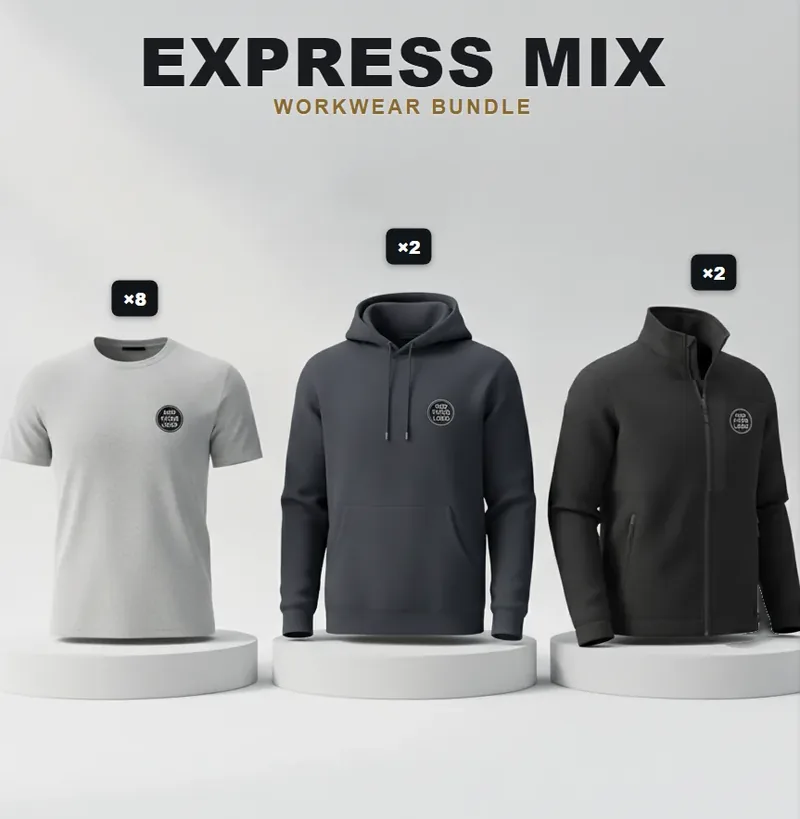 Express pack: the garments in the kit, each with a logo