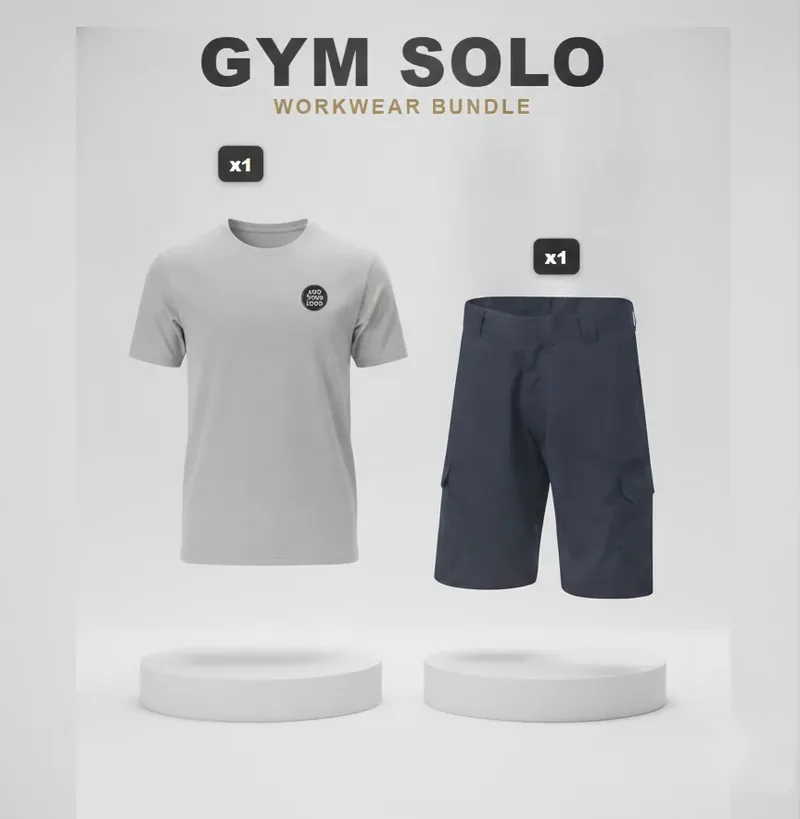 Premium gym solo pack with a logo on each garment
