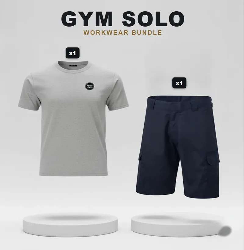 Gym solo pack: the garments in the kit, each with a logo