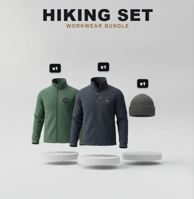 Outdoor set: the garments in the kit, each with a logo