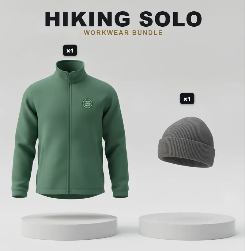 Outdoor solo pack: the garments in the kit, each with a logo