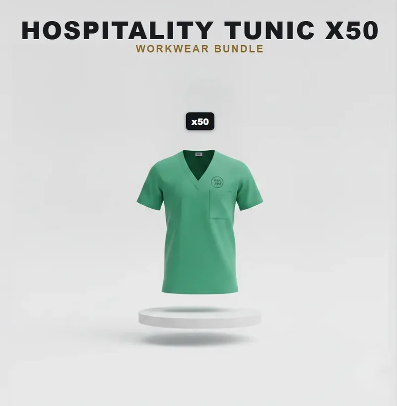 50 tunics: the garments in the kit, each with a logo