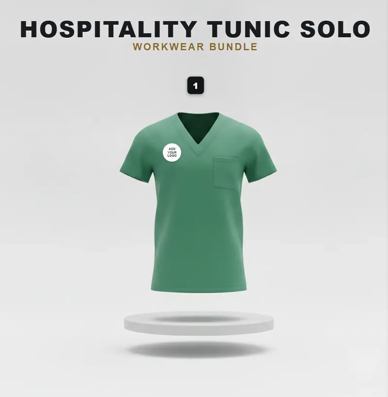 Single tunic: the garments in the kit, each with a logo