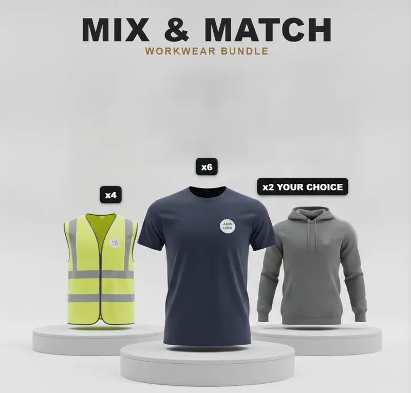 Mix and match pack: the garments in the kit, each with a logo