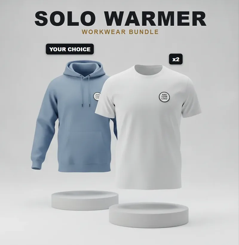 Solo warmer pack: the garments in the kit, each with a logo